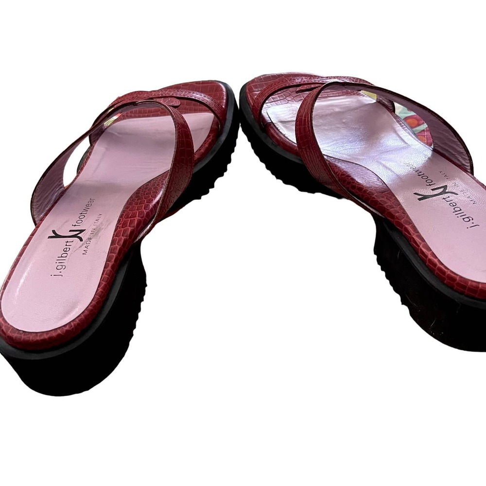Gilbert Rohde Red Croc-Embossed Leather Slide Sandals - Picture 13 of 16